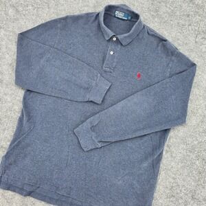 Polo Ralph Lauren Mens Large L Long Sleeve Polo Shirt Heather Navy Blue Red Pony